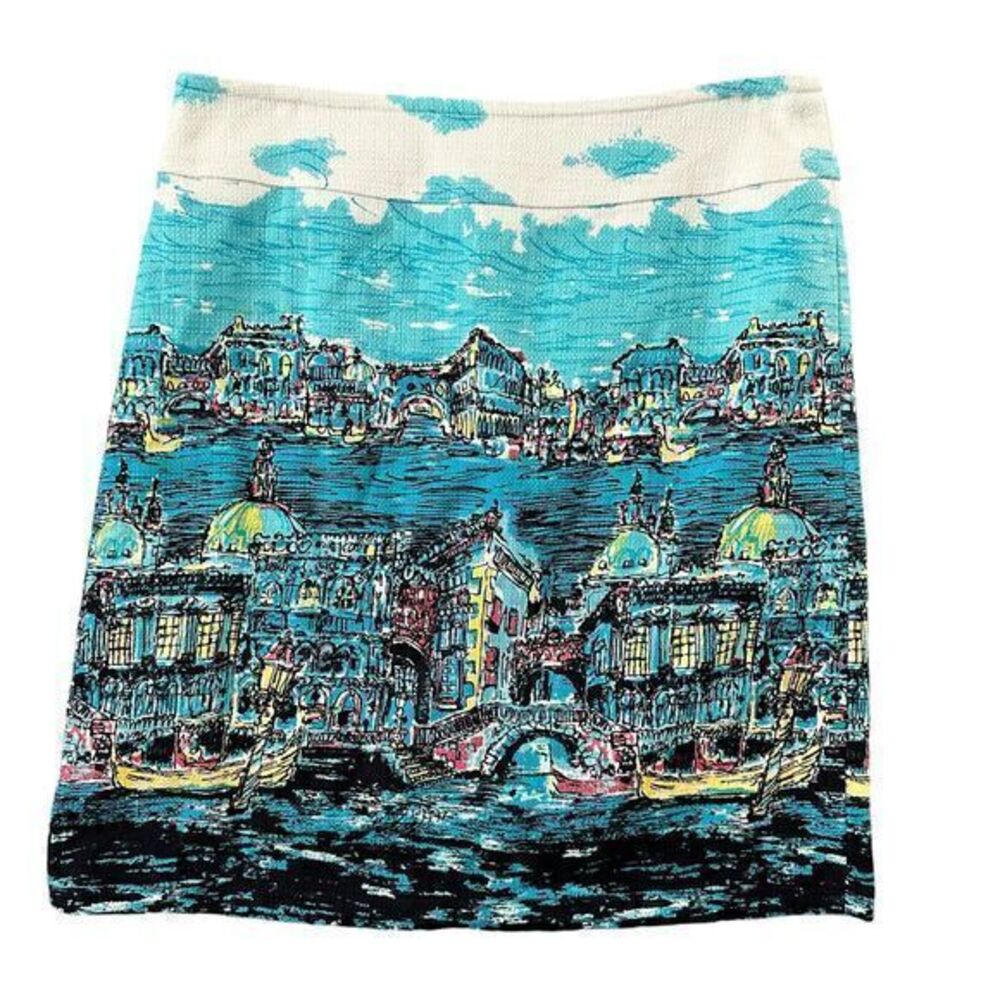 Talbots Womens Venice Blue White Textured Lined Pencil Mini Skirt Size‎ 8